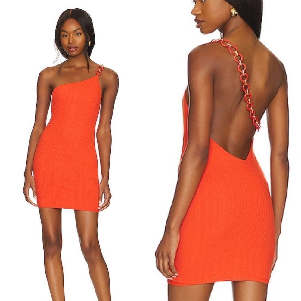 Camila Coelho Rebecca Mini Dress Mandarin Red Chain Link Strap Revolve Sz Xs